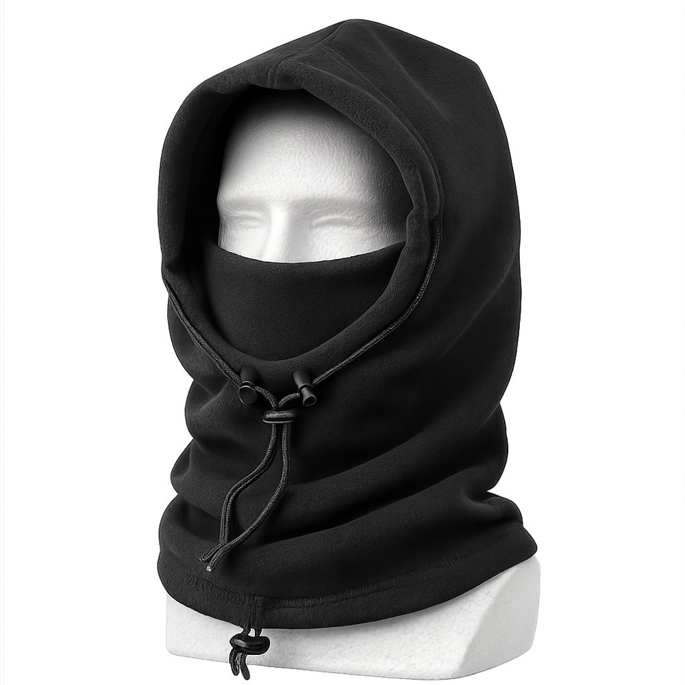 Hot Headz 6 In 1 Fleece Hood Black Balaclava Face Mask Hood Scarf Beanie NWT